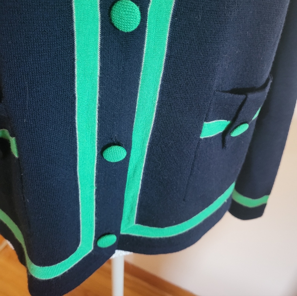 J. Crew Navy Cardigan with Bright Green Trim - Picture 6 of 10